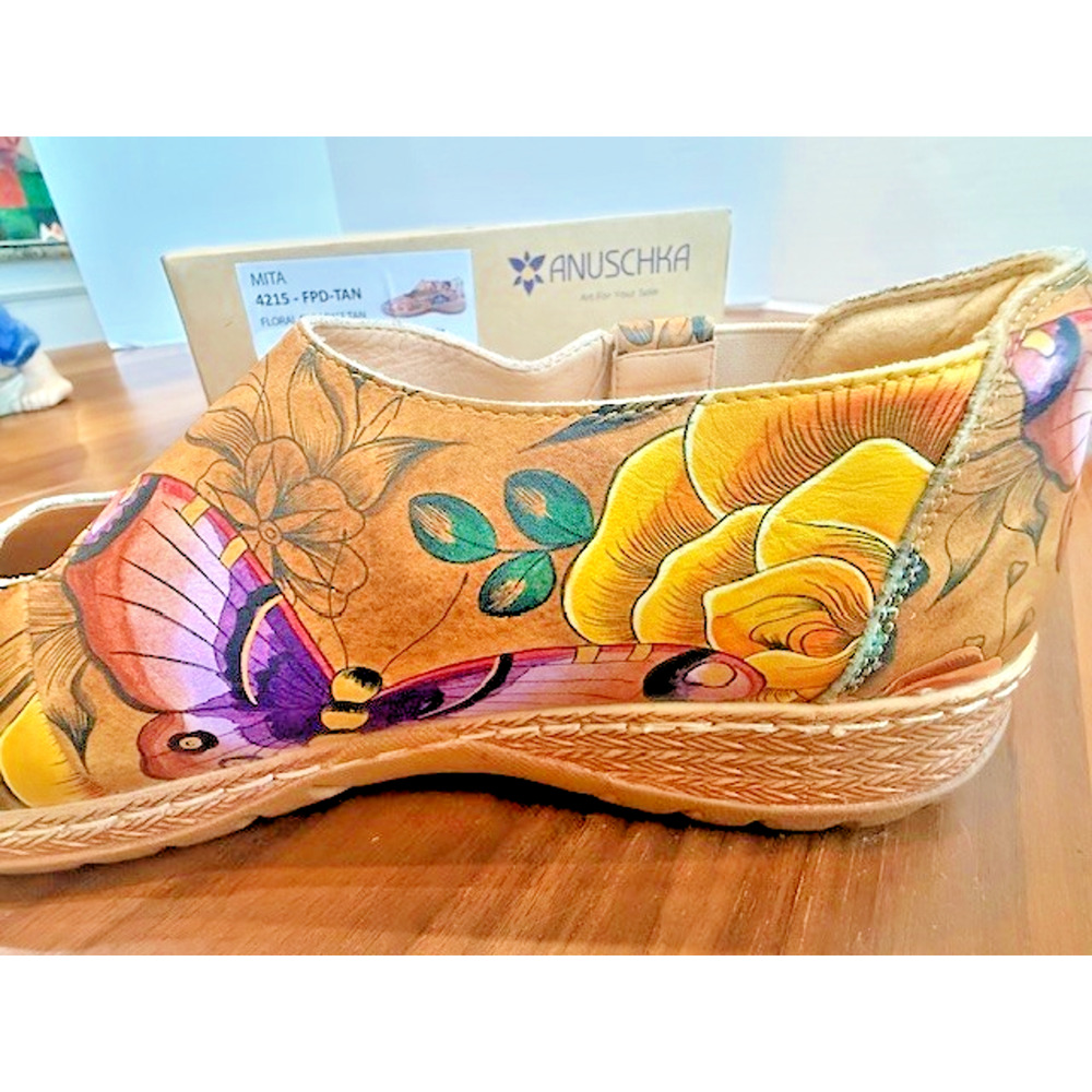 Anuschka Mary Jane Shoes Sz 10 Floral Paradise Tan Butterfly Leather 4215 $199 - Picture 8 of 15
